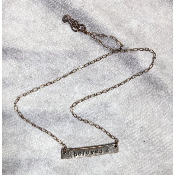 Rustic Beloved Hand Stamped Antiqued Copper Tone Necklace - Picture 6 of 6